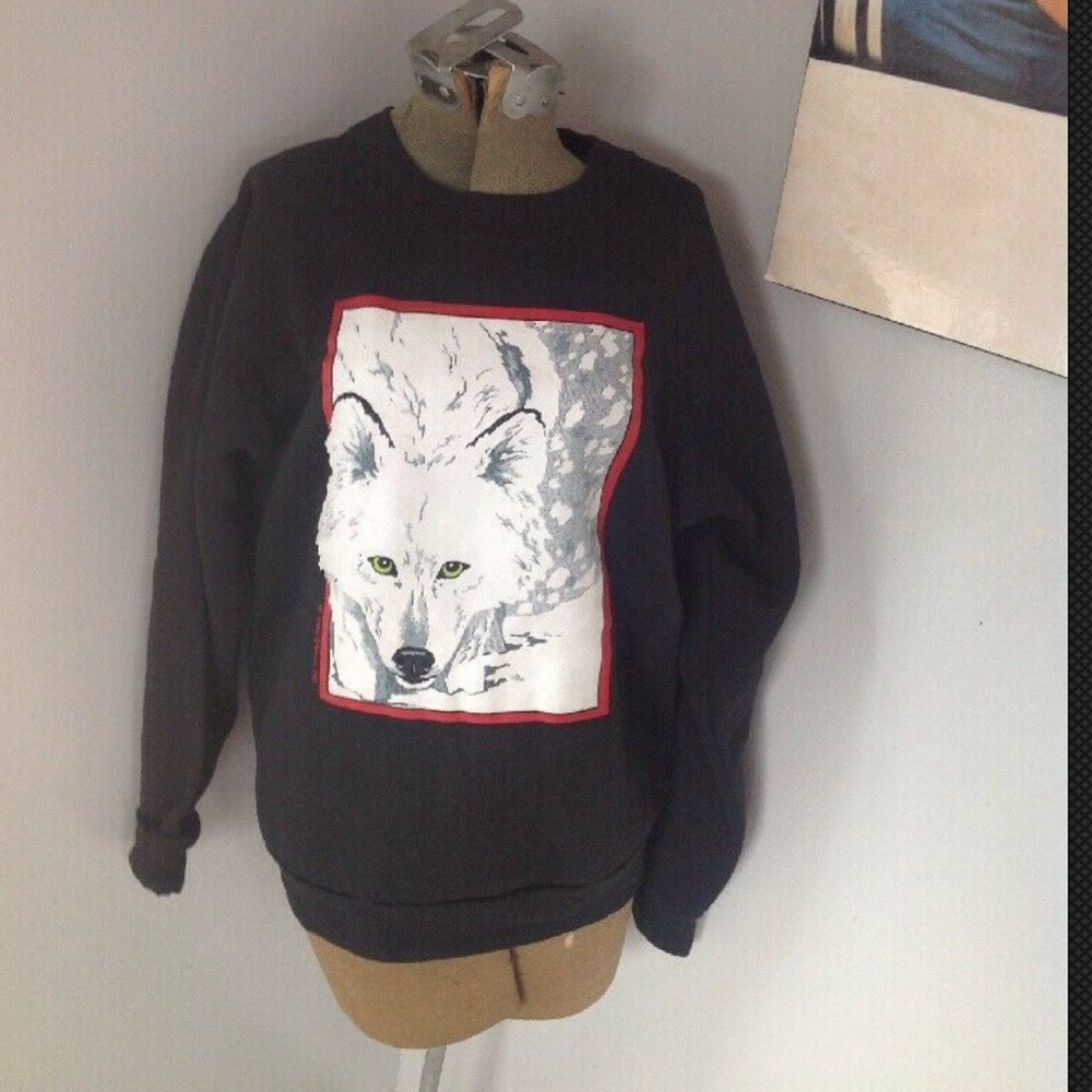 VTG 90S ONEITA 50/50 USA MADE WOLF SWEATSHIRT M